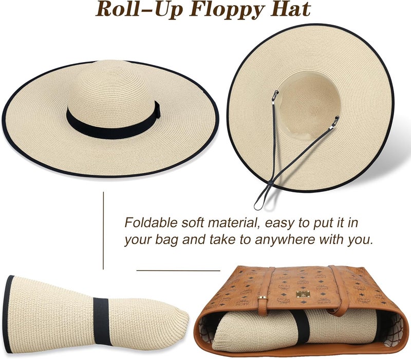 Naivlizer Women Wide Brim Sun Hat UPF50 Straw Summer Hat Floppy Beach Hat Roll-Up - Image 4